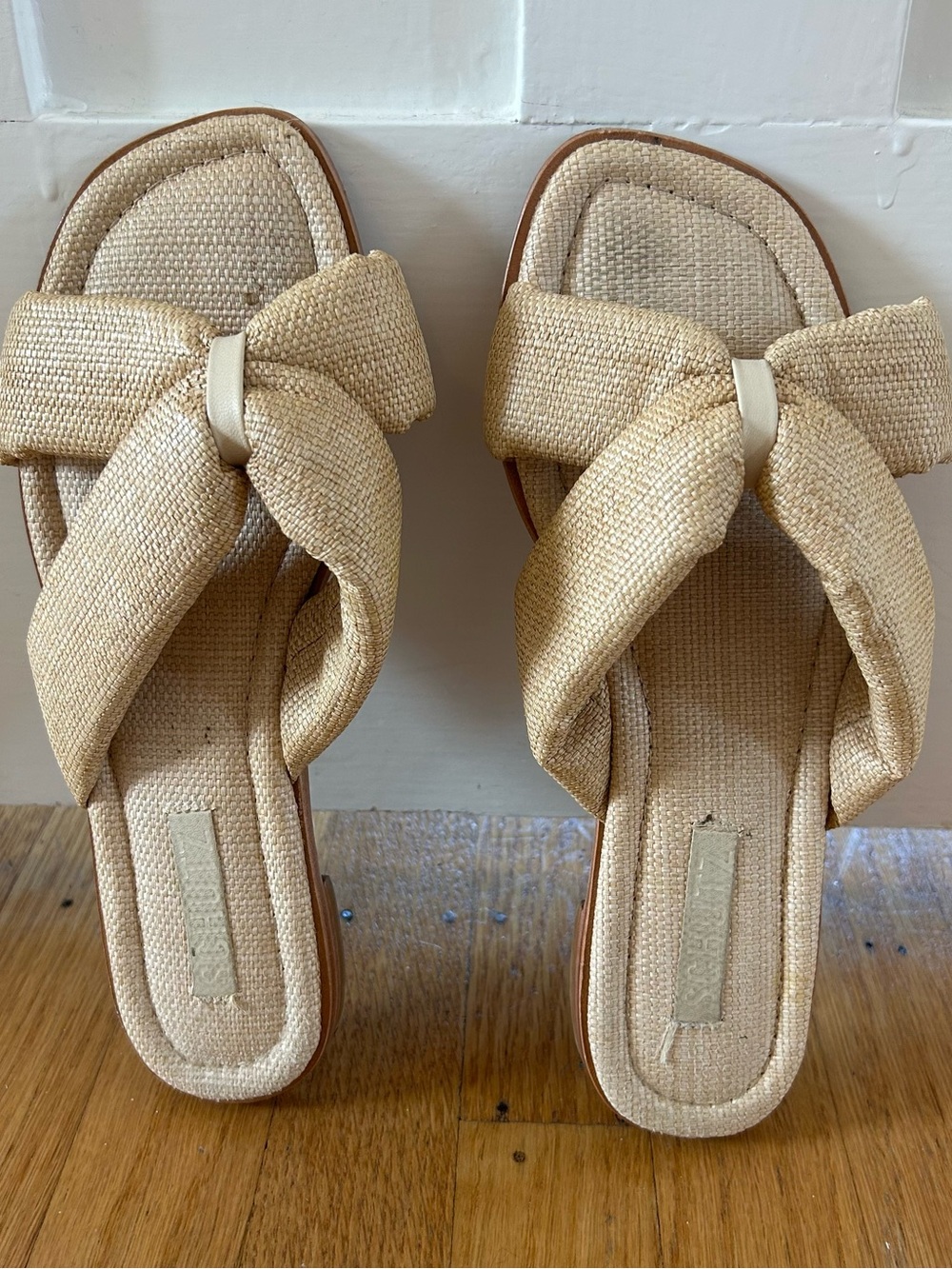 Cream Raffia Slide Sandals